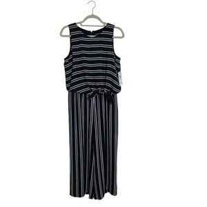Tahari Black & White Striped Crop Jumpsuit Sleeveless New Tie Front Sz 8